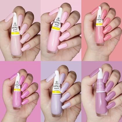 Imagem de Kit 12 Esmalte Impala Tons Pasteis Rosa e Verde Cremoso Esmaltes Atacado