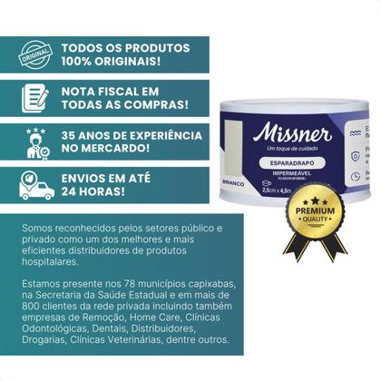 Imagem de Kit 12 - Esparadrapo Impermeável Branco Missner 2,5cm x 4,5m