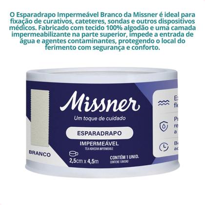 Imagem de Kit 12 - Esparadrapo Impermeável Branco Missner 2,5cm x 4,5m