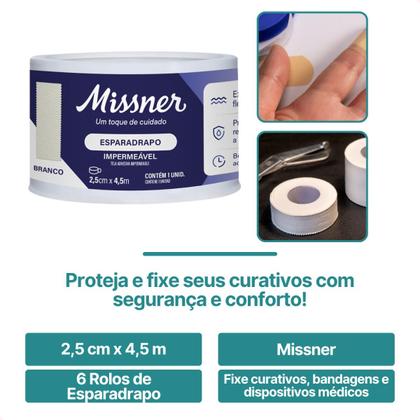 Imagem de Kit 12 - Esparadrapo Impermeável Branco Missner 2,5cm x 4,5m