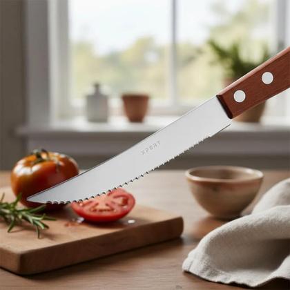 Imagem de Kit 12 Facas de Mesa Com Cabo de Madeira para Uso Comum Churrasco Buffet Restaurantes Talheres