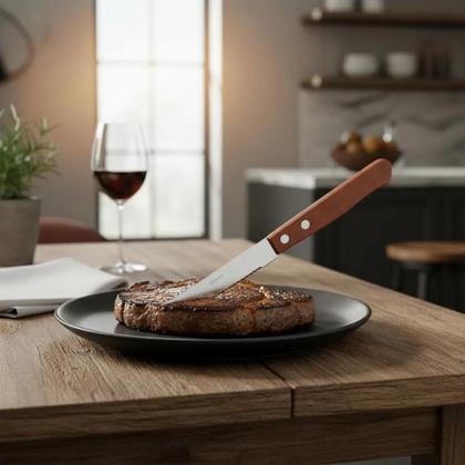 Imagem de Kit 12 Facas de Mesa Com Cabo de Madeira para Uso Comum Churrasco Buffet Restaurantes Talheres