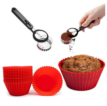 Imagem de Kit 12 Formas De Cupcake Muffin FS11KIT + Colher Medidora Ajustável UD220706