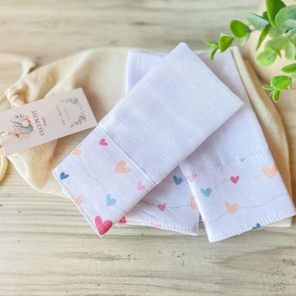 Imagem de Kit 12 Fraldas de Boca Bebê Tricoline 100% Algodão com Saquinho Presenteável Ceci Petit Home