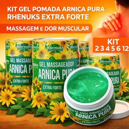 Imagem de Kit 12 Gel Massageador Arnica Pura 200g Rhenuks Extra Forte Massagem Dor Muscular Alivio Rapido