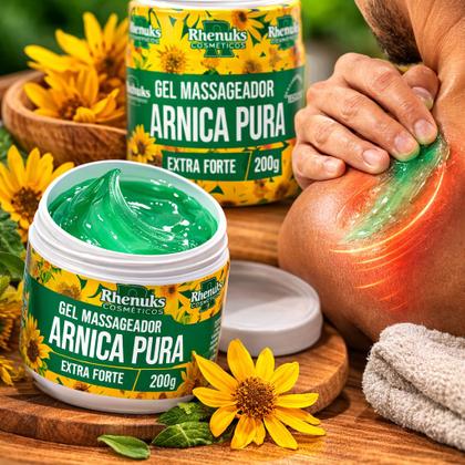 Imagem de Kit 12 Gel Massageador Arnica Pura 200g Rhenuks Extra Forte Massagem Dor Muscular Alivio Rapido