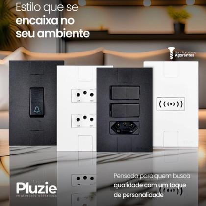 Imagem de Kit 12 Interruptor Sim. c/ Tomada 10A Preto Fosco Pluzie 4x2