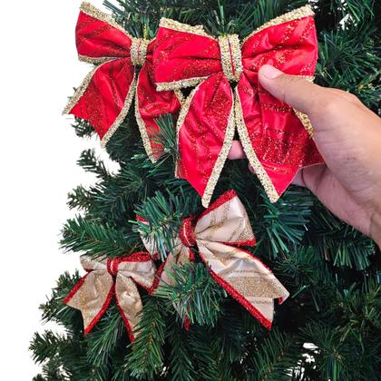 Imagem de Kit 12 Laços Natalino Vermelho Dourado Enfeite Arvore Natal