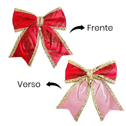 Imagem de Kit 12 Laços Natalino Vermelho Dourado Enfeite Arvore Natal