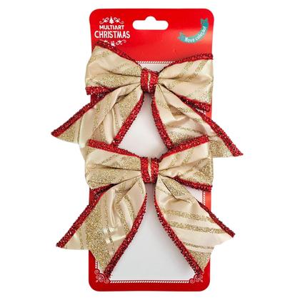 Imagem de Kit 12 Laços Natalino Vermelho Dourado Enfeite Arvore Natal