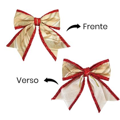 Imagem de Kit 12 Laços Natalino Vermelho Dourado Enfeite Arvore Natal