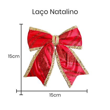 Imagem de Kit 12 Laços Natalino Vermelho Dourado Enfeite Arvore Natal