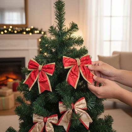 Imagem de Kit 12 Laços Natalino Vermelho Dourado Enfeite Arvore Natal