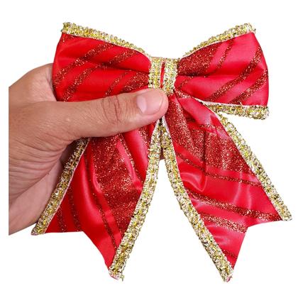Imagem de Kit 12 Laços Natalino Vermelho Dourado Enfeite Arvore Natal