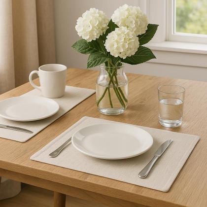 Imagem de Kit 12 Lugar Americano Liso Poli-Linho Bege 35X50Cm Rafimex