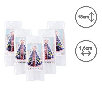 Imagem de Kit 12 Maços com 08 Velas Votiva Palito Cada Branco c/ Imagem Nossa Senhora Aparecida