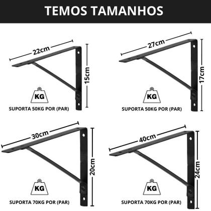 Imagem de Kit 12 Mão Francesa Cantoneira Prateleira Suporte Bucha E Parafuso 27 cm