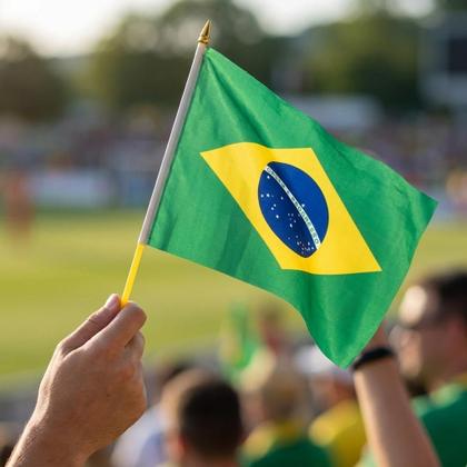 Imagem de Kit 12 Mini Bandeiras do Brasil C/ Haste Mão Torcida Festa