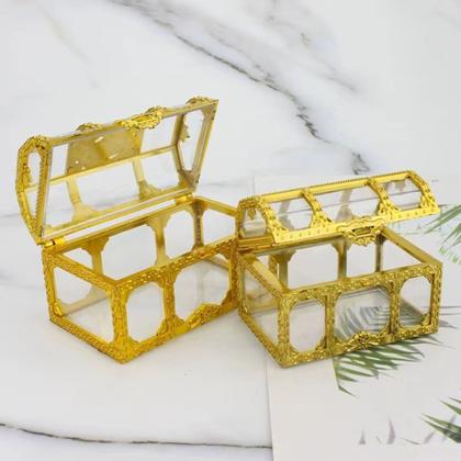 Imagem de Kit 12 Mini Baú Dourado De Acrílico Enfeite Para Festa Lembrancinha Decoração