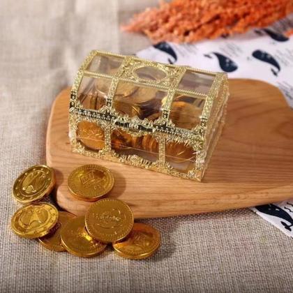 Imagem de Kit 12 Mini Baú Dourado De Acrílico Enfeite Para Festa Lembrancinha Decoração