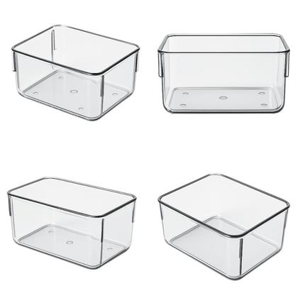 Imagem de Kit 12 Organizadores Acrilico Multiuso de Gavetas Geladeira Modular Transparente Retangular Pequeno