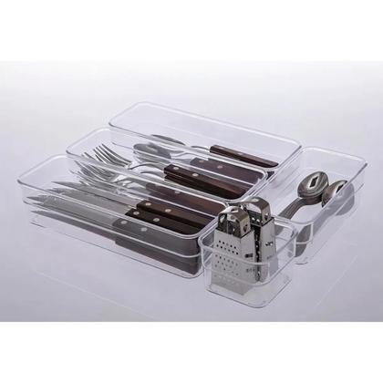 Imagem de Kit 12 Organizadores Acrilico Multiuso de Gavetas Geladeira Modular Transparente Retangular Pequeno