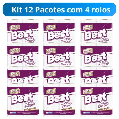 Imagem de Kit 12 Pacotes Papel Higiênico Best Lite Folha Dupla Neutro 20m com 4 Rolos