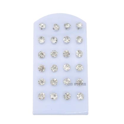 Imagem de Kit 12 Pares Brinco Trio  Ponto De Luz Tamanho 10mm atacado Strass Bijuterias cartela