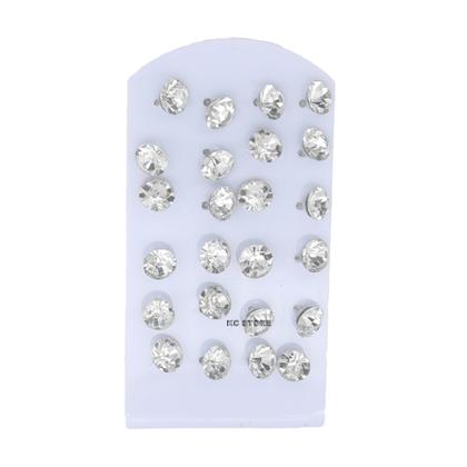 Imagem de Kit 12 Pares Brinco Trio  Ponto De Luz Tamanho 10mm atacado Strass Bijuterias cartela