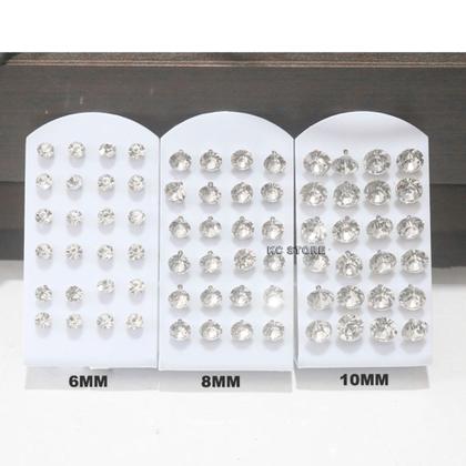 Imagem de Kit 12 Pares Brinco Trio  Ponto De Luz Tamanho 10mm atacado Strass Bijuterias cartela