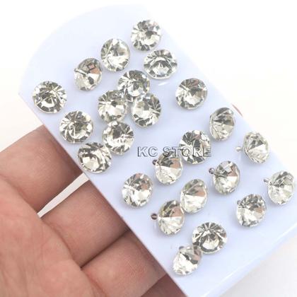 Imagem de Kit 12 Pares Brinco Trio  Ponto De Luz Tamanho 10mm atacado Strass Bijuterias cartela