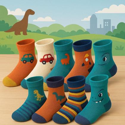 Imagem de Kit 12 Pares De Meia Infantil Cano Longo Menino 2, 4, 6, 8 e 12 anos Desenhos Divertidos Para Criança