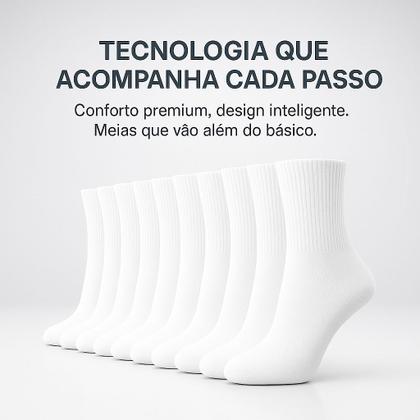 Imagem de Kit 12 pares de meia pacote cano alto cor branca veste do 38 ao 44