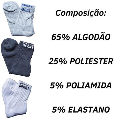 Imagem de  Kit 12 Pares De Meias Masculina Feminina Cano Longo Grossa Sport Algodão Lisas Unissex Atacado Oferta