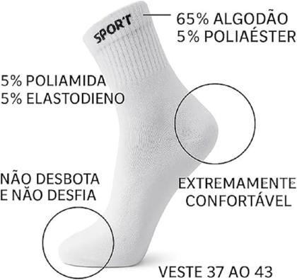 Imagem de Kit 12 Pares de Meias Pretas Cano Alto Longo Sport em Algodão