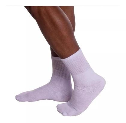 Imagem de Kit 12 Pares Meia Cano Alto Unissex Atacado Cores Barato BRANCO
