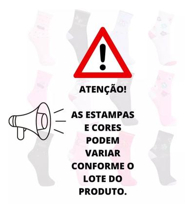 Imagem de Kit 12 Pares Meia Cano Alto Unissex Atacado Cores DESENHO