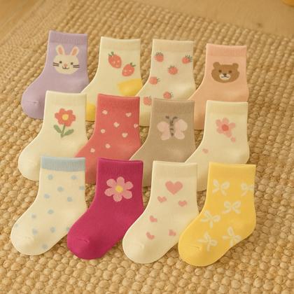 Imagem de Kit 12 Pares Meia Infantil Menina Estampas Com desenhos Divertidos Confortável