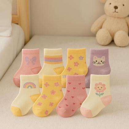 Imagem de Kit 12 Pares Meia Infantil Menina Estampas Com desenhos Divertidos Confortável