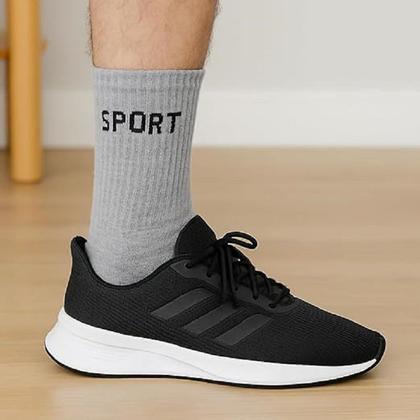 Imagem de Kit 12 Pares Meias Cinza Cano Alto Longo Sport Algodão