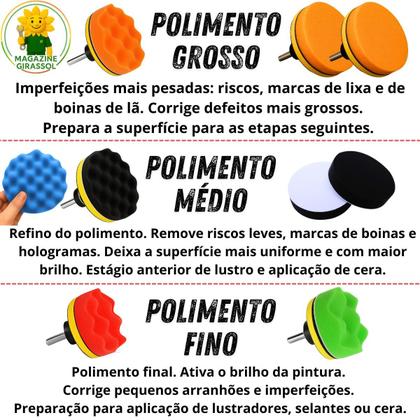 Imagem de Kit 12 Peças 3 Pol. 76mm Disco Espuma Boina Lã Prato Pino M14 Polimento Automotivo KP26