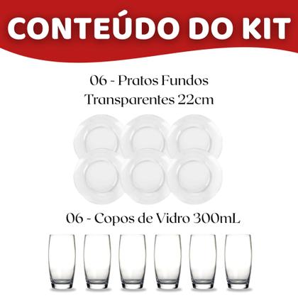 Imagem de Kit 12 Peças 6 Pratos Fundos Astral E 6 Copos Oca Nadir  Jogo de Jantar