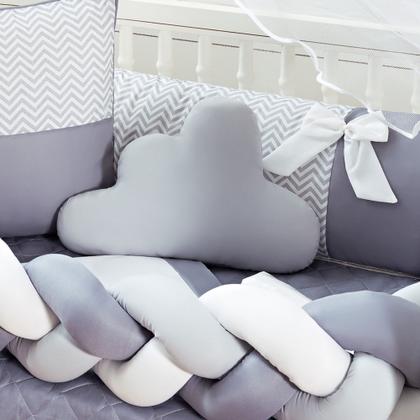 Imagem de Kit 12 peças Berço Protetor Americano Trançado Menino Doce de Bebê Cinza com saia berço