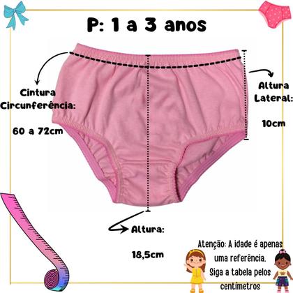 Imagem de Kit 12  Peças Calcinhas Infantil 100% Algodão Tamanho P Moda Infantil Bebe 1 a 12 anos Cores Soritdas