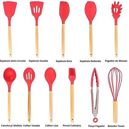 Imagem de Kit 12 Peças Silicone Antiaderente Utensílios Cozinha