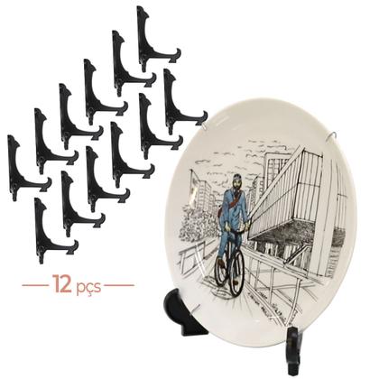 Imagem de Kit 12 Peças Suporte Para Pratos e Azulejos Preto 15cm