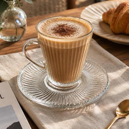 Imagem de Kit 12 Peças Xícaras Com Pires em Vidro Transparente Chá Café