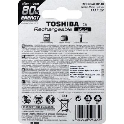 Imagem de Kit 12 Pilhas Recarregáveis AAA 950mAh Toshiba 1.2V Ni-MH TNH3GAE