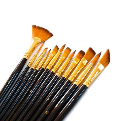 Imagem de Kit 12 Pinceis Profissional Pintura Óleo Acrílica Aquarela