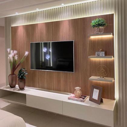 Imagem de Kit 12 Placas Painel Ripado 3D PVC Parede Revestimento Ripa